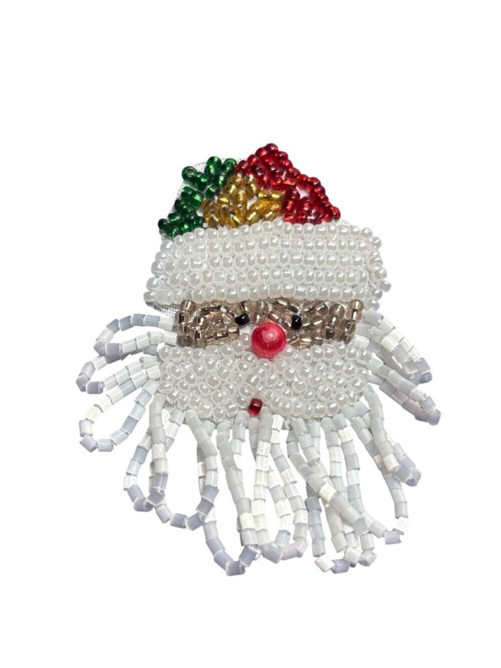 Artisan Vintage Santa Claus Beaded Brooch Pin 2.25 inches